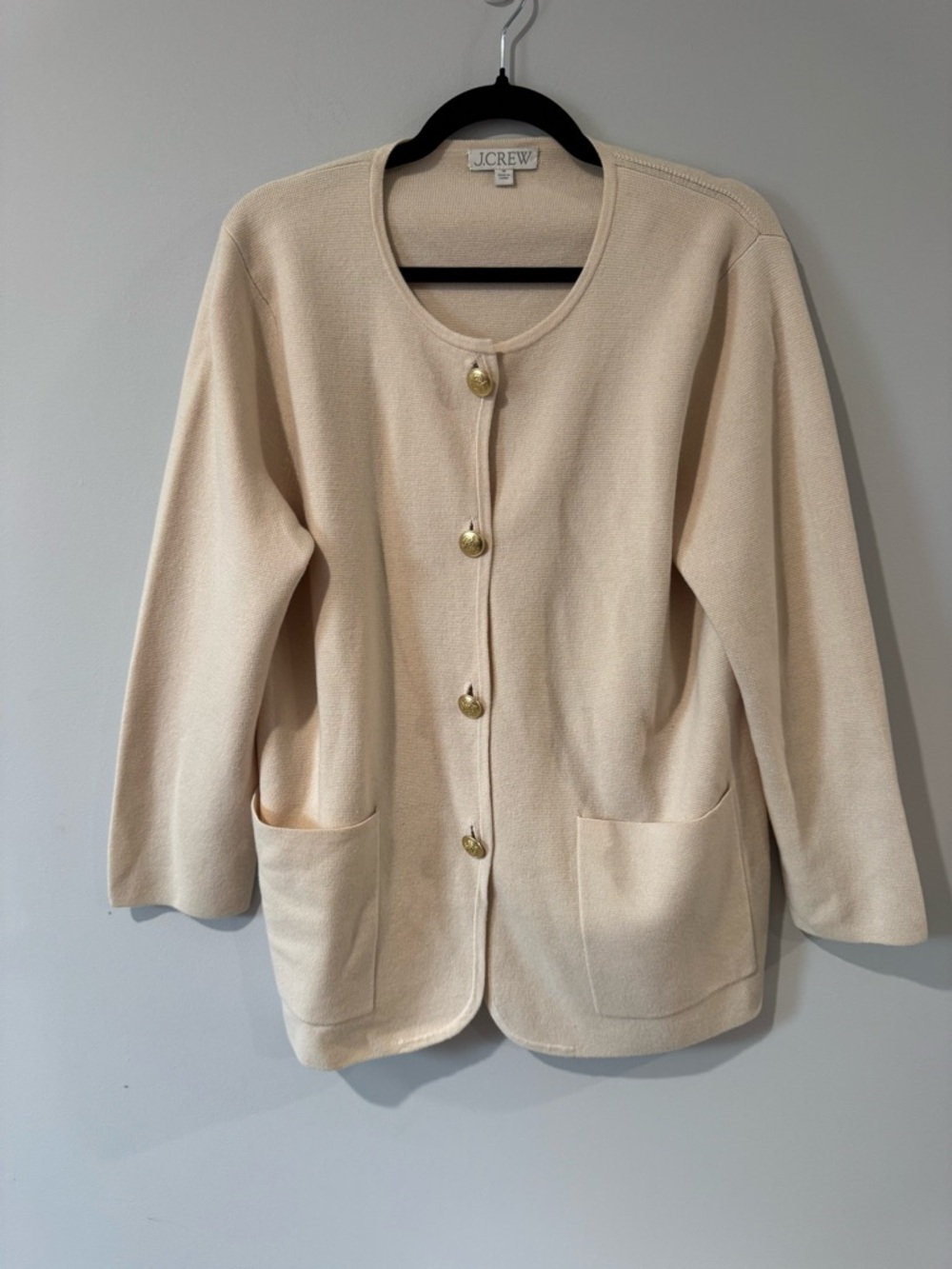 J. Crew Cream Button Front Cardigan with Gold Buttons